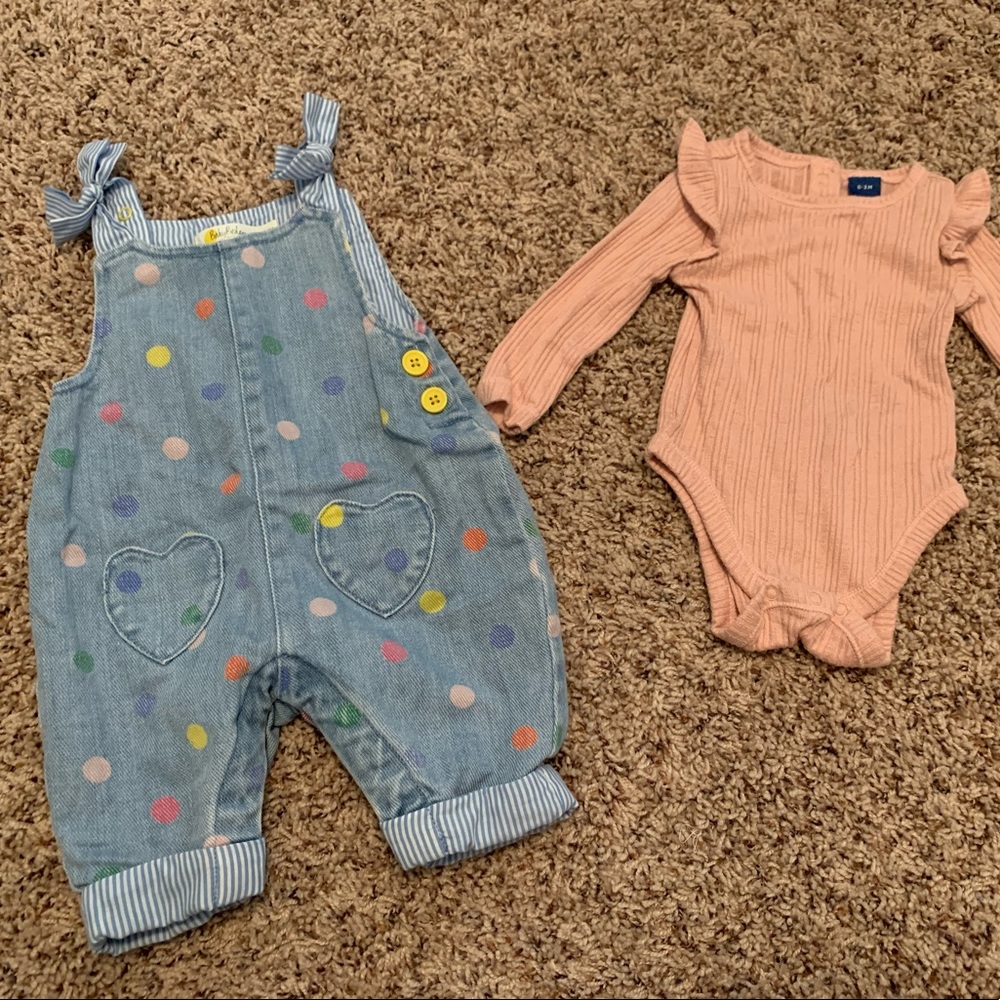 Boden Overalls with Old Navy Onesie 0-3mo